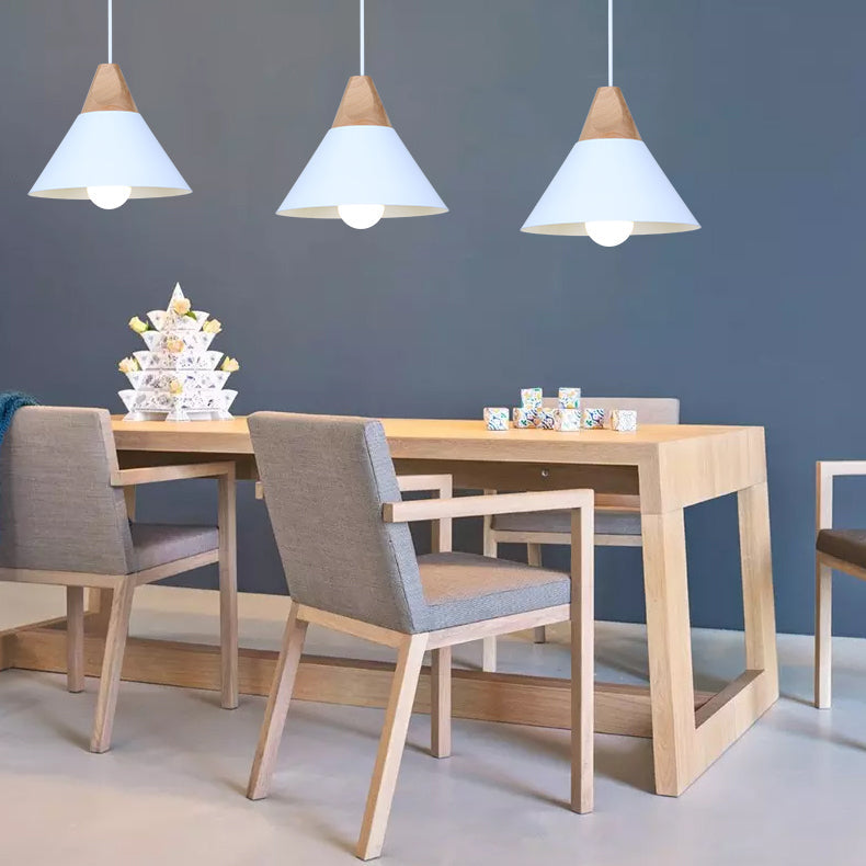 Modern Wood & Aluminum Coolie Pendant Light for Bedroom - Single Head in Black, Grey, Yellow & White
