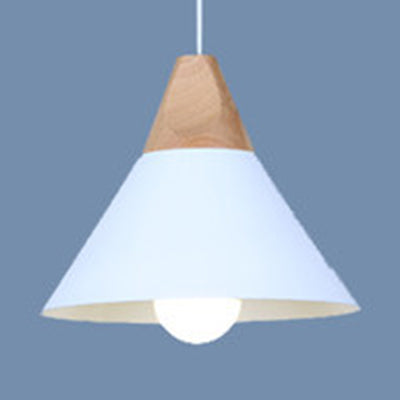 Modern Wood & Aluminum Single Head Coolie Pendant Light In Black/Grey/Yellow/White - Ideal For