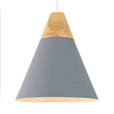 Modern Wood & Aluminum Coolie Pendant Light for Bedroom - Single Head in Black, Grey, Yellow & White