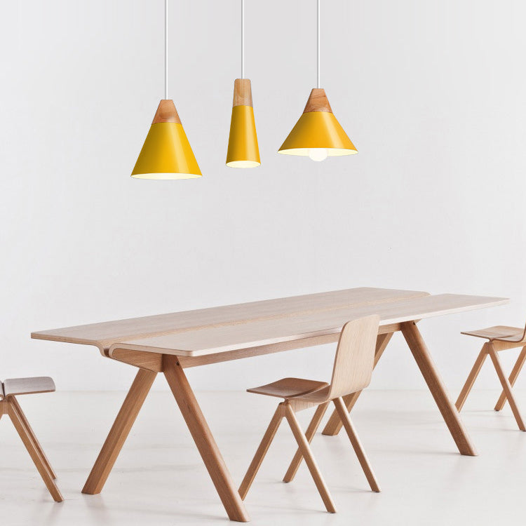 Modern Wood & Aluminum Coolie Pendant Light for Bedroom - Single Head in Black, Grey, Yellow & White