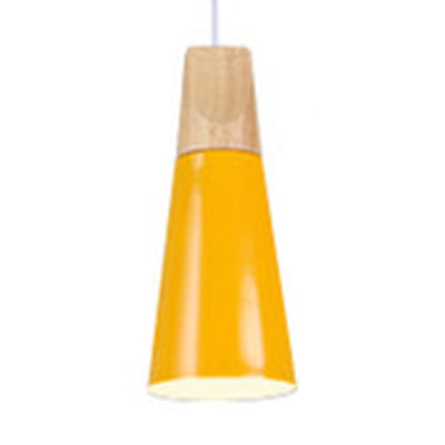 Modern Wood & Aluminum Single Head Coolie Pendant Light In Black/Grey/Yellow/White - Ideal For