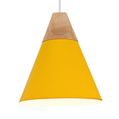 Modern Wood & Aluminum Coolie Pendant Light for Bedroom - Single Head in Black, Grey, Yellow & White