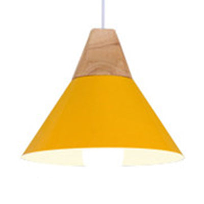 Modern Wood & Aluminum Coolie Pendant Light for Bedroom - Single Head in Black, Grey, Yellow & White