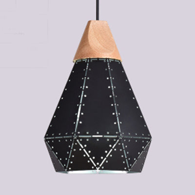 Suspension monochrome moderne – Forme de diamant métallique en noir/gris/blanc – 1 lumière – Idéal pour la cuisine ou l'escalier