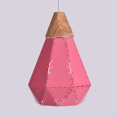 Diamond-Shaped Metal & Wood Pendant Light In Macaron Colors For Restaurants Pink / 8.5