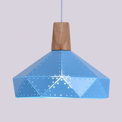 Diamond-Shaped Metal & Wood Pendant Light In Macaron Colors For Restaurants Blue / 12