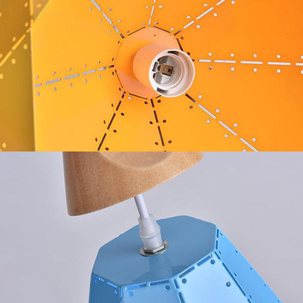 Macaron-style Diamond Ceiling Light with Metal & Wood - Blue/Green/Pink/Yellow Pendant Lighting for Restaurants