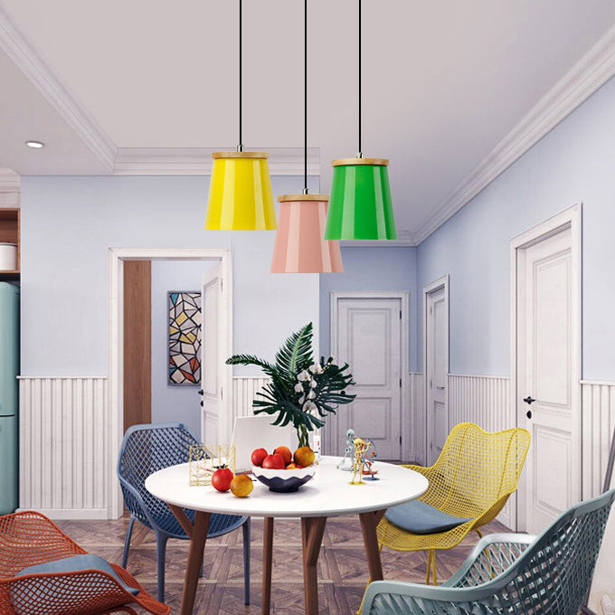 One-Light Modern Pendant Light In Sleek Metallic Bucket Design For Kitchen And Dining Room