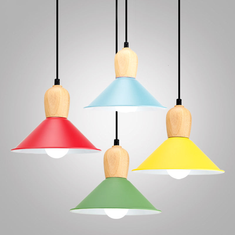 Aluminum Pyramid Ceiling Pendant Light - Bright-Colored Kindergarten Hanging Lamp