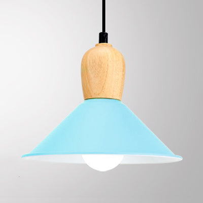 Aluminum Pyramid Ceiling Pendant Light - Bright-Colored Kindergarten Hanging Lamp Blue