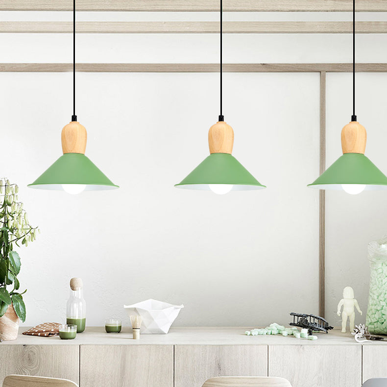 Kindergarten Pyramid Pendant Light - Aluminum Hanging Lamp, 1 Bright-Colored Light