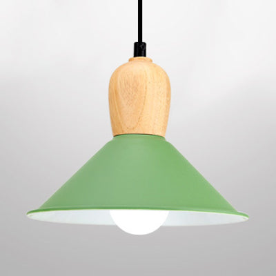 Aluminum Pyramid Ceiling Pendant Light - Bright-Colored Kindergarten Hanging Lamp Green
