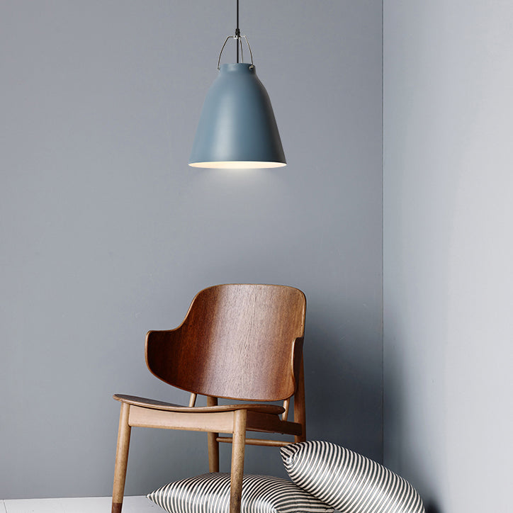 Macaron Aluminum Pendant Light - Candy Colored Bucket Hanging In Dark Blue/Light Blue/Pink For