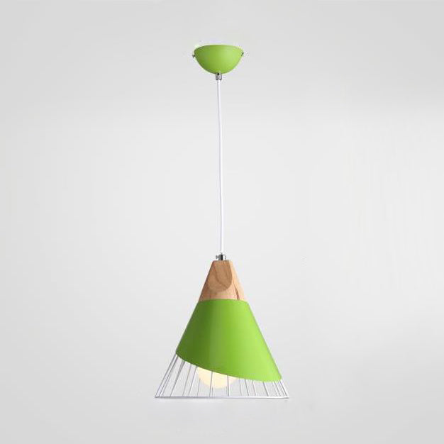 Nordic Stylish Conical Pendant Light In Blue/Green/Yellow Metal Finish One Bedroom Stairway Hanging