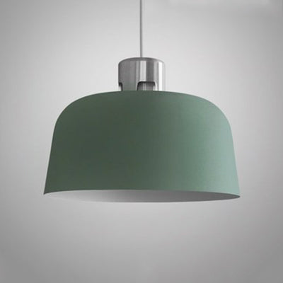 Nordic Pendant Lighting: Metal Bucket Shade Single Light In Blue/Green/Pink For Restaurant Dining