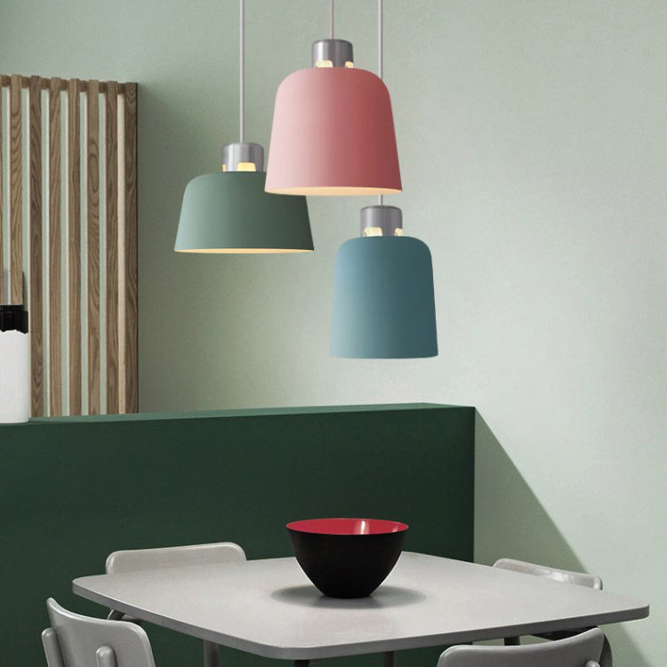 Blue/Green/Pink Nordic Pendant Light w/ Metal Bucket Shade - Perfect for Restaurant & Dining Room