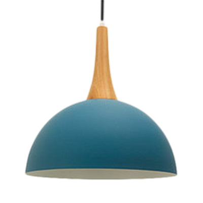 Macaron Hanging Lamp - Single Bulb Aluminum Pendant Light for Living Room - Bowl Shade Design in Dark Blue, Light Blue, and Pink