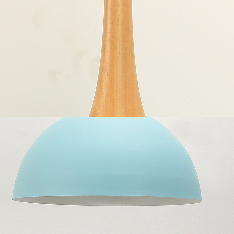 Macaron Hanging Lamp - Single Bulb Aluminum Pendant Light for Living Room - Bowl Shade Design in Dark Blue, Light Blue, and Pink