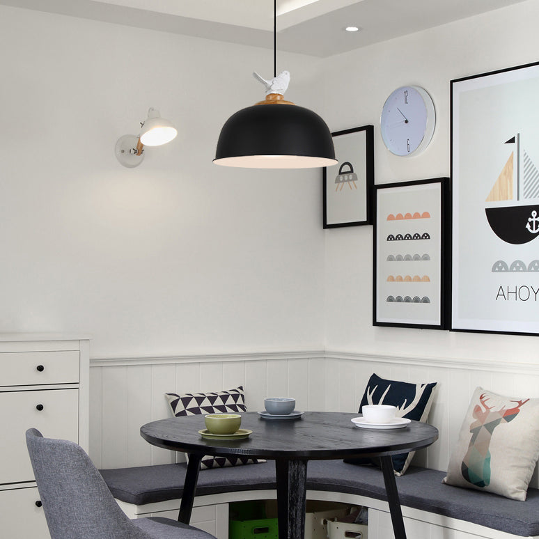 Hemispherical Nordic Pendant Light for Balcony: Aluminum Suspension with Bird Accent