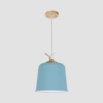 Lampe à suspension élégante en forme de macaron avec petit oiseau, lampe à suspension métallique de 10/12 pouces de large pour chambre d'enfant