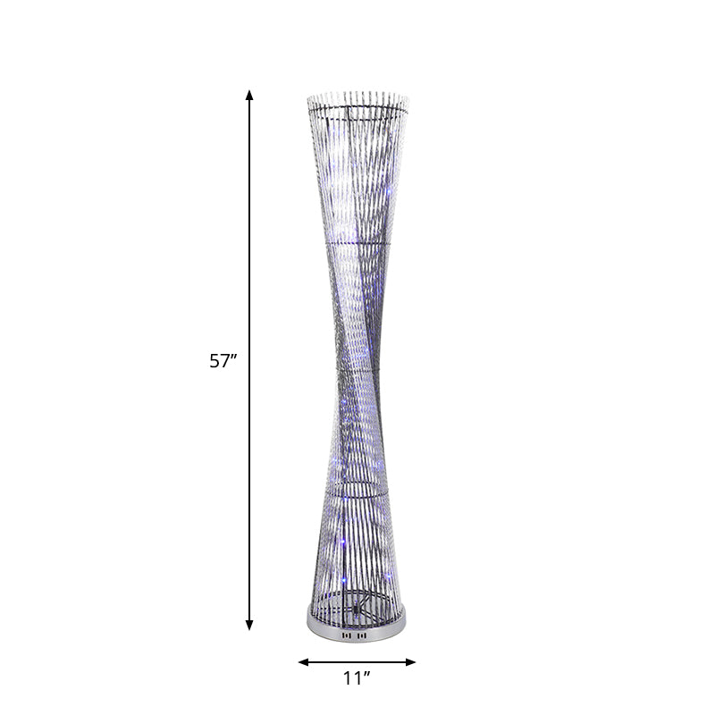Led Spiral Cylinder Floor Lamp In Black/Silver Aluminum Stand-Up Design