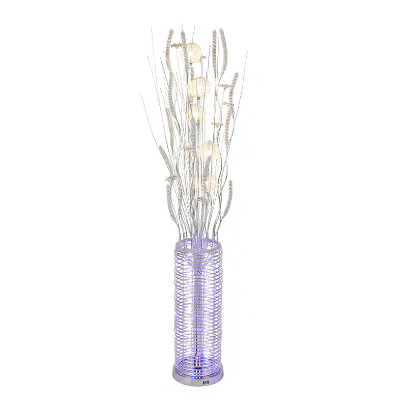 Tree-Shaped Stand-Up Lamp With Led Aluminum Reading Floor Lighting And Flower Decor Silver Finish