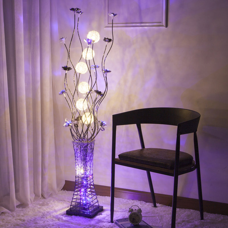 Modern Metallic Tree Branch Floor Lamp With Trapezoid Base In Black/Silver - Decorative Led Reading