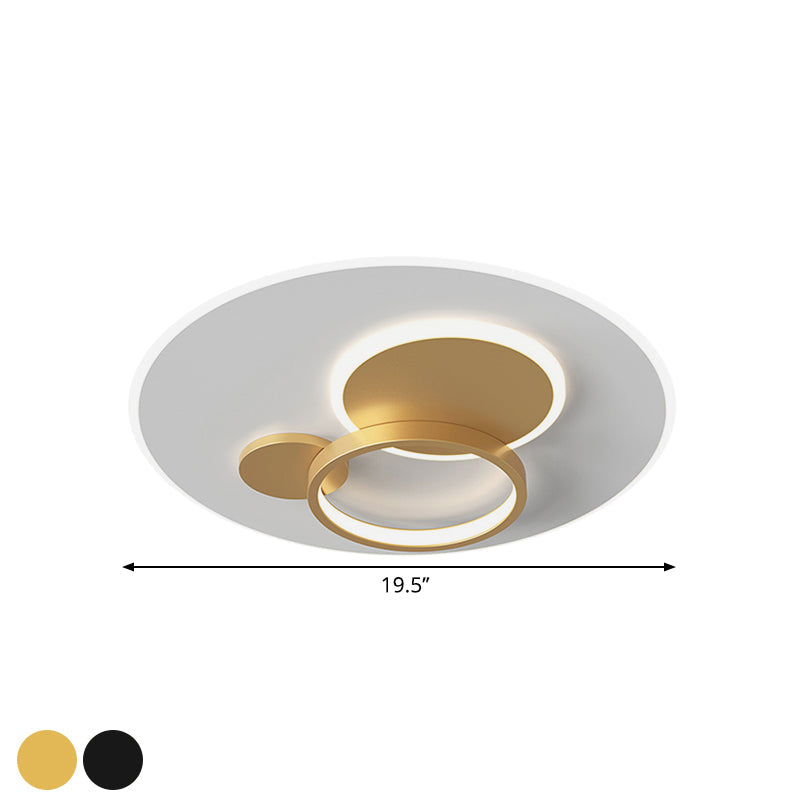 Circle Flush Mounted LED Light Fixture - 16"/19.5" Diameter, Simple Metal Design, Black/Gold Finish, Warm/White Illumination