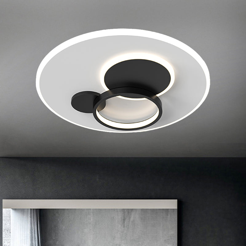 Circle Flush Mounted LED Light Fixture - 16"/19.5" Diameter, Simple Metal Design, Black/Gold Finish, Warm/White Illumination