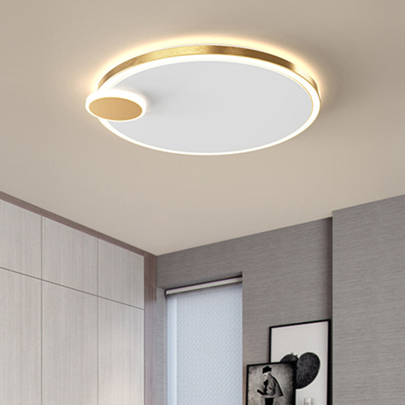 Round Metal Flush Lamp with LED in Black/Gold Finish | Warm/White Light | 16"/19.5" Diameter