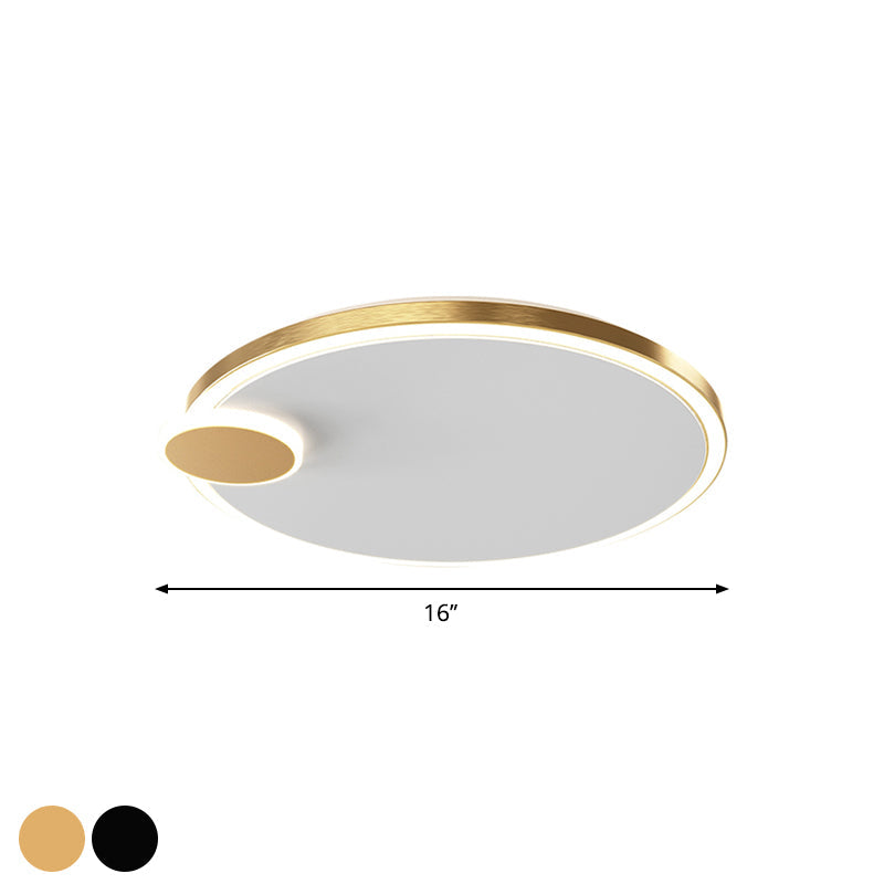 Round Metal Flush Lamp with LED in Black/Gold Finish | Warm/White Light | 16"/19.5" Diameter