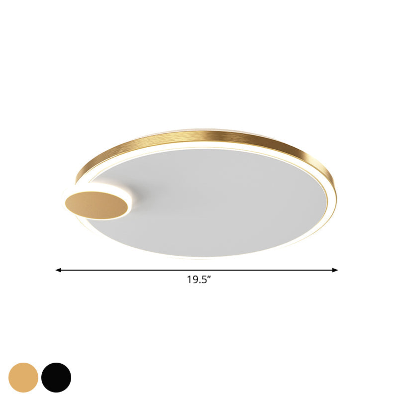 Round Metal Flush Lamp with LED in Black/Gold Finish | Warm/White Light | 16"/19.5" Diameter