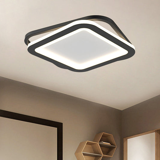Modern Ceiling Mounted Flush Lighting in Black/Gold - Round/Square Metal LED Fixture for Hallways