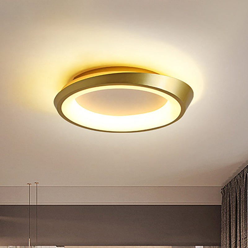 Modern Round Metallic LED Flush Mount Bedroom Light in Gold/Coffee with Warm/White Glow