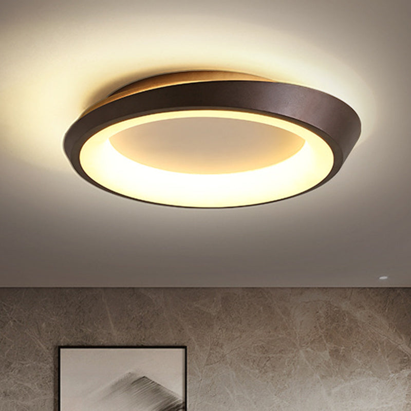 Modern Round Metallic LED Flush Mount Bedroom Light in Gold/Coffee with Warm/White Glow