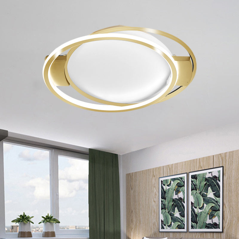 Minimalist LED Gold Dual Ring Flush Mount Lamp in Warm/White Light