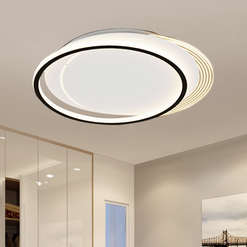 Metallic Circle Flush Mount LED Ceiling Light in Black-White for Bedroom