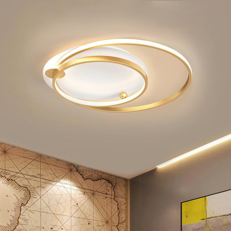 Modern Dual Hoop Metal Ceiling Flush LED Flush Mount in Black/Gold, 18"/21.5" - Warm/White Light