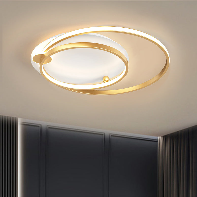 Modern Dual Hoop Metal Ceiling Flush LED Flush Mount in Black/Gold, 18"/21.5" - Warm/White Light
