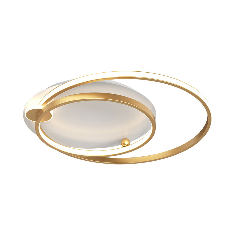 Modern Dual Hoop Metal Ceiling Flush LED Flush Mount in Black/Gold, 18"/21.5" - Warm/White Light