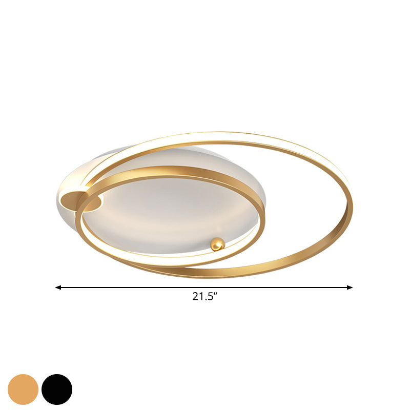 Modern Dual Hoop Metal Ceiling Flush LED Flush Mount in Black/Gold, 18"/21.5" - Warm/White Light