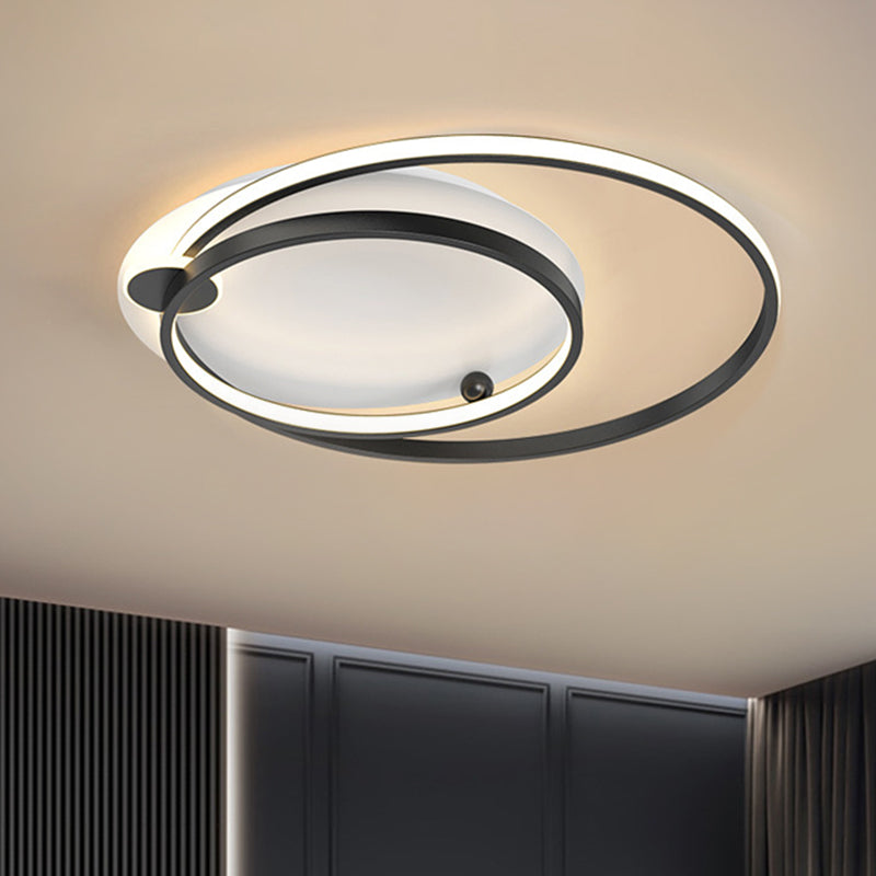 Modern Dual Hoop Metal Ceiling Flush LED Flush Mount in Black/Gold, 18"/21.5" - Warm/White Light