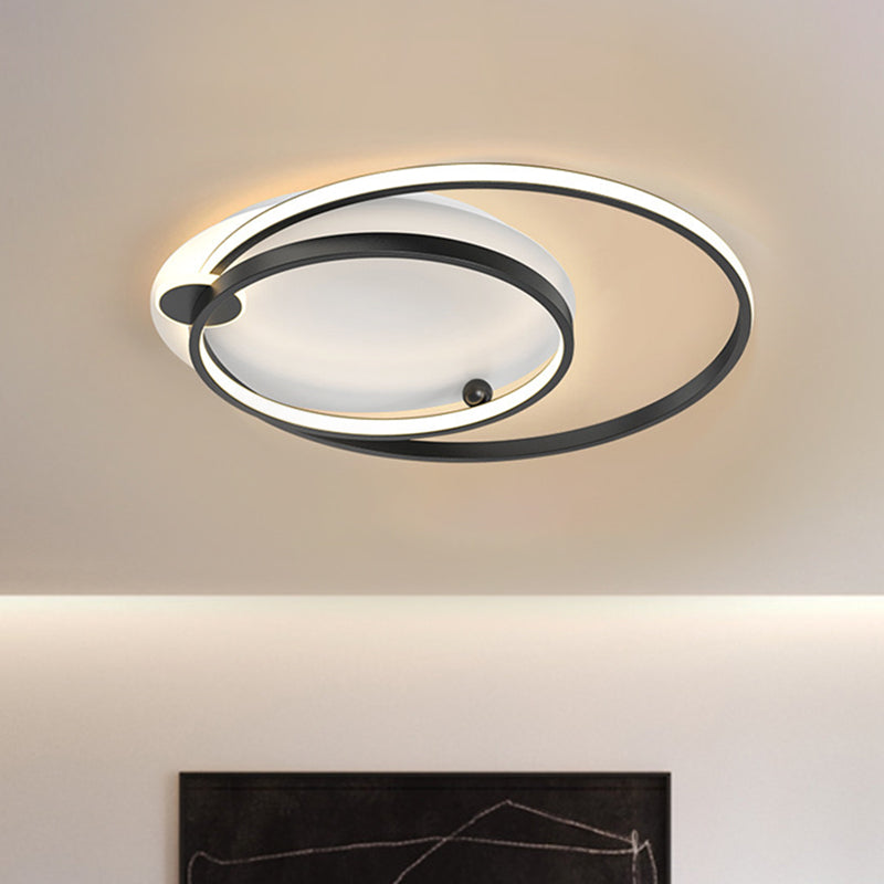 Modern Dual Hoop Metal Ceiling Flush LED Flush Mount in Black/Gold, 18"/21.5" - Warm/White Light