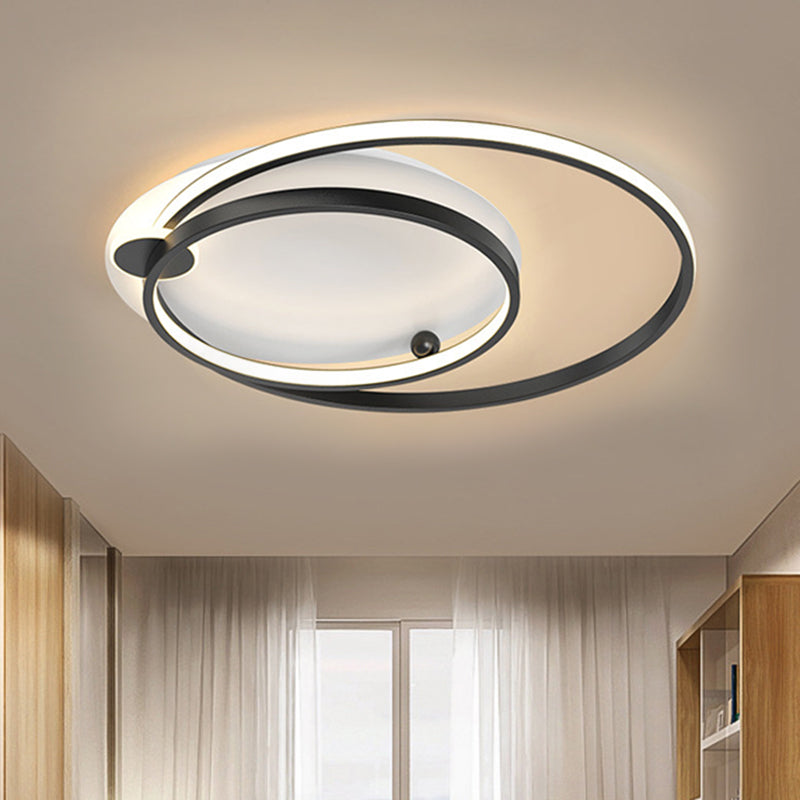 Modern Dual Hoop Metal Ceiling Flush LED Flush Mount in Black/Gold, 18"/21.5" - Warm/White Light
