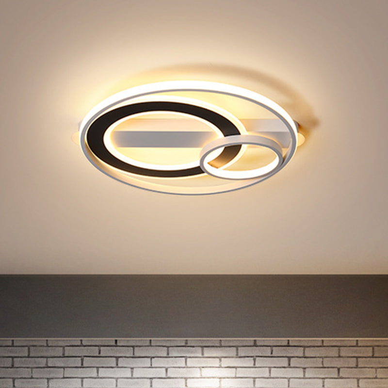 Halo Ring Modern Black-White LED Ceiling Lamp Fixture - Metallic Flush Lighting in Warm/White Light, 15"/18"/21.5" W