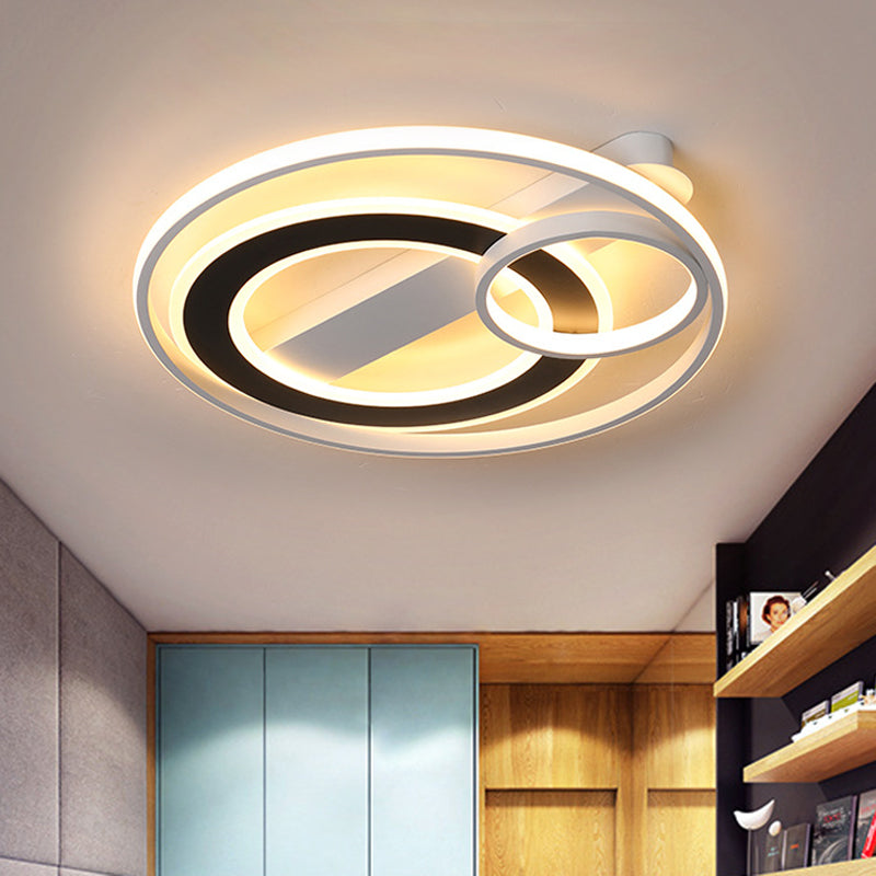 Halo Ring Modern Black-White LED Ceiling Lamp Fixture - Metallic Flush Lighting in Warm/White Light, 15"/18"/21.5" W