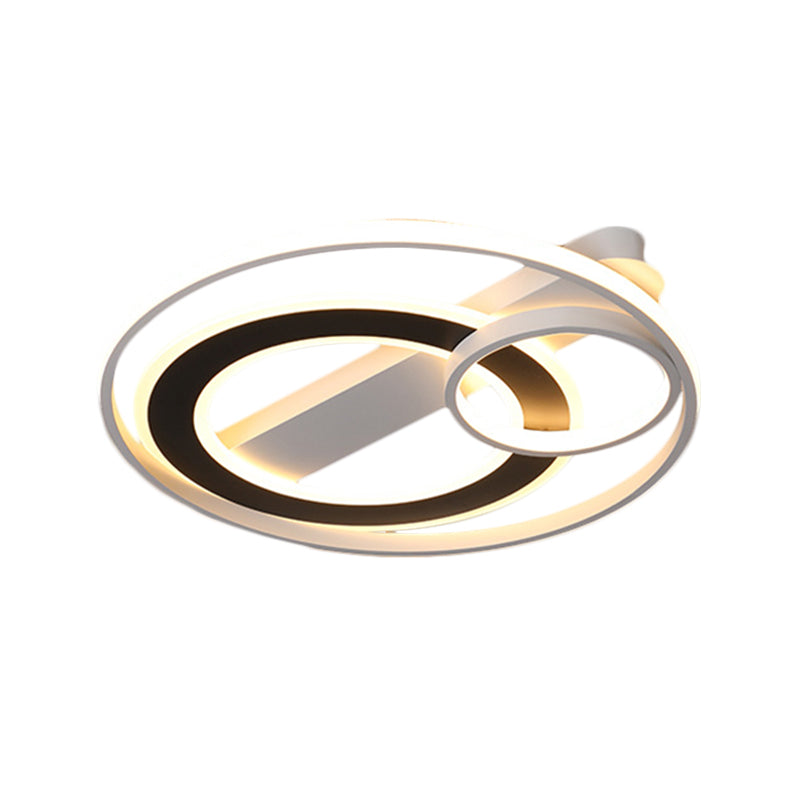 Halo Ring Modern Black-White LED Ceiling Lamp Fixture - Metallic Flush Lighting in Warm/White Light, 15"/18"/21.5" W