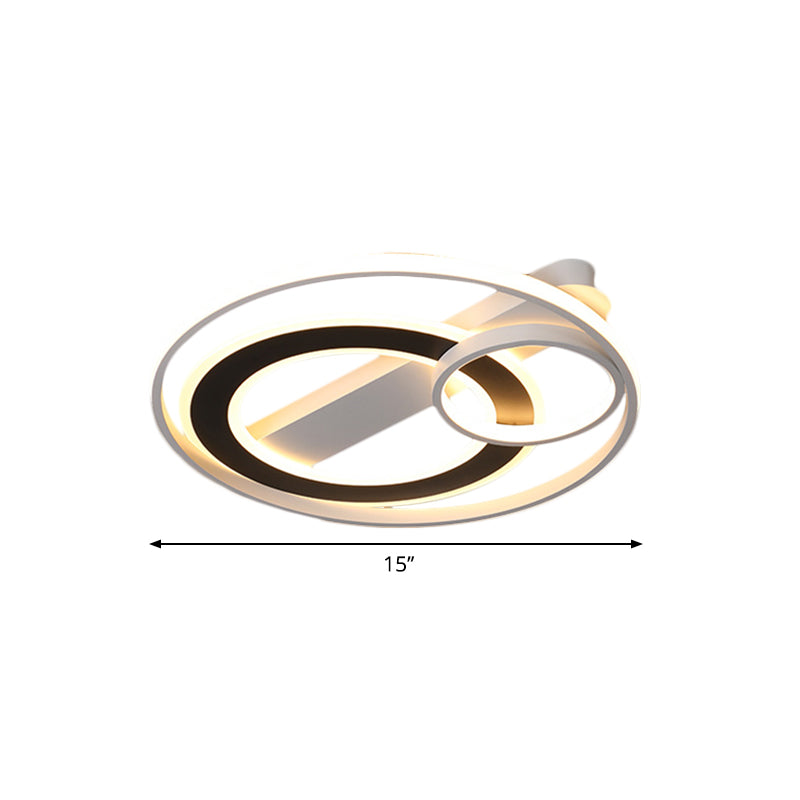 Halo Ring Modern Black-White LED Ceiling Lamp Fixture - Metallic Flush Lighting in Warm/White Light, 15"/18"/21.5" W