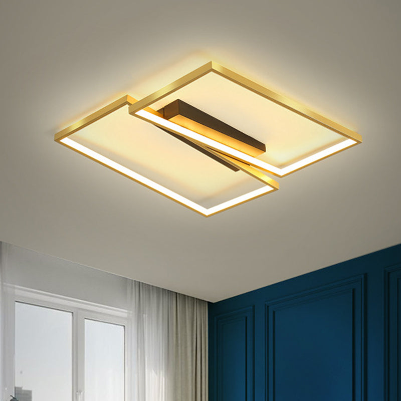 Gold Metallic LED Bedroom Flush Mount with Square/Round Frame and Warm/White Light