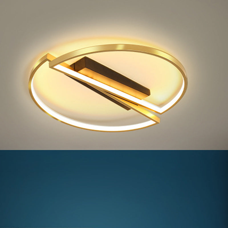 Gold Metallic LED Bedroom Flush Mount with Square/Round Frame and Warm/White Light